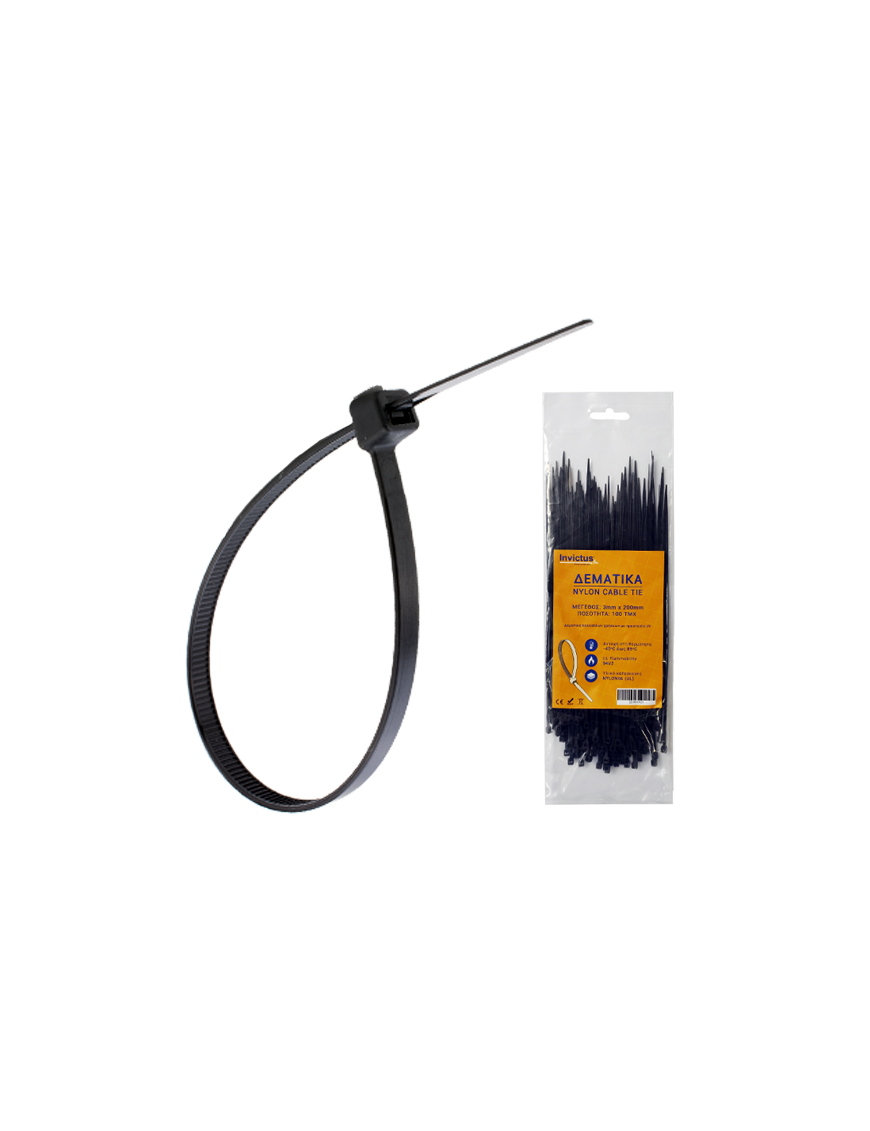 INVICTUS ΔΕΜΑΤΙΚΟ ΜΑΥΡΟ 5 x 370 mm (συσκευασία 100 τμχ) INVICTUS