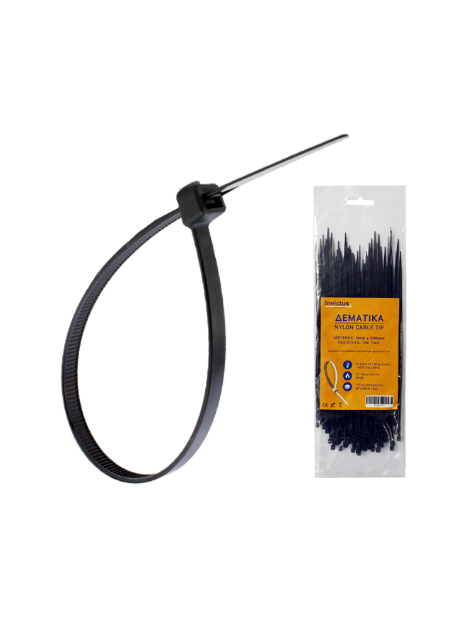 INVICTUS  ΔΕΜΑΤΙΚΟ ΜΑΥΡΟ 4 x 350 mm (συσκευασία 100 τμχ) INVICTUS