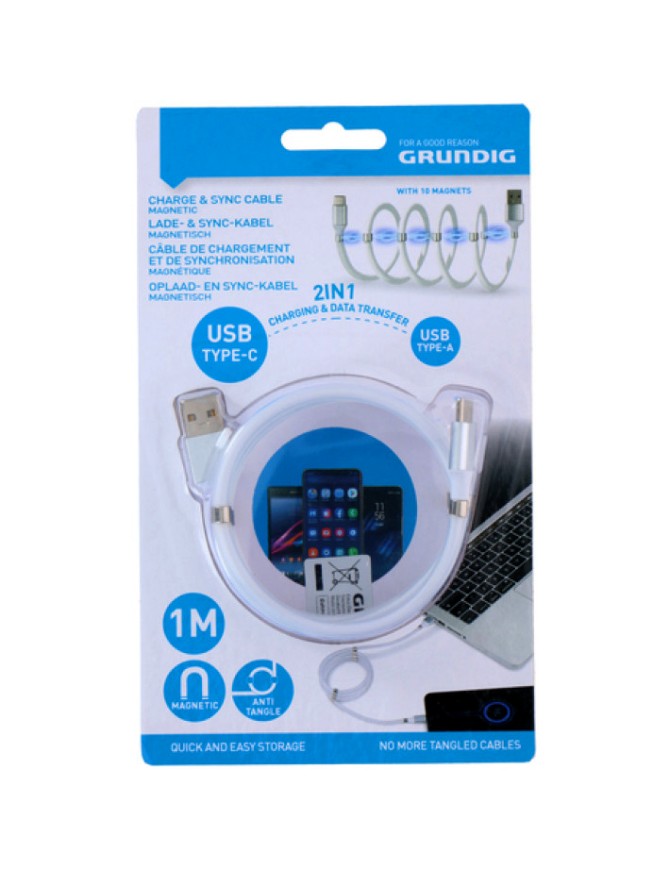 GRUNDIG-24973 ΚΑΛΩΔΙΟ ΜΑΓΝΗΤΙΚΟ USB-A σε USB type-C 1m  GRUNDIG