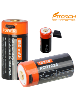 FITORCH RC650 16340-650mAH ΜΠΑΤΑΡΙΑ ΛΙΘΙΟΥ ΜΕ USB FITORCH