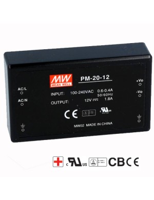PM-20-12 ΤΡΟΦΟΔΟΤΙΚΟ ΠΛΑΚΕΤΑΣ 12V 1,8A 20W MEAN WELL