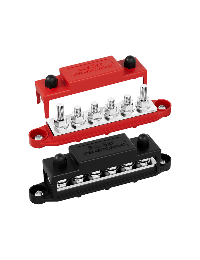 ΔΙΑΚΛΑΔΩΤΗΡΑΣ-ΤΕΡΜΑΤΙΚΟ ΚΑΛΩΔΙΩΝ ΜΠΑΤΑΡΙΑΣ DC 6 ΘΕΣΕΩΝ ΜΕ ΚΑΛΥΜΜΑ M8 48V/275A (ΣΕΤ ΜΑΥΡΟ-ΚΟΚΚΙΝΟ)